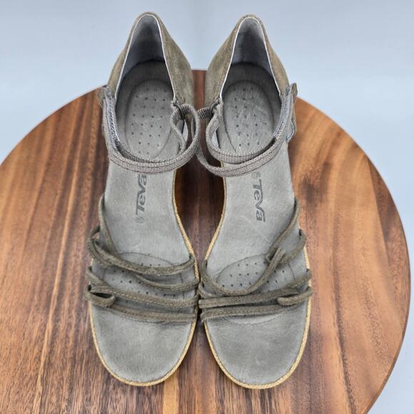 Teva Sandals Women's 9.5 Suede Leather Adjustable Strappy Wedge Comfort Shoes - Picture 5 of 8